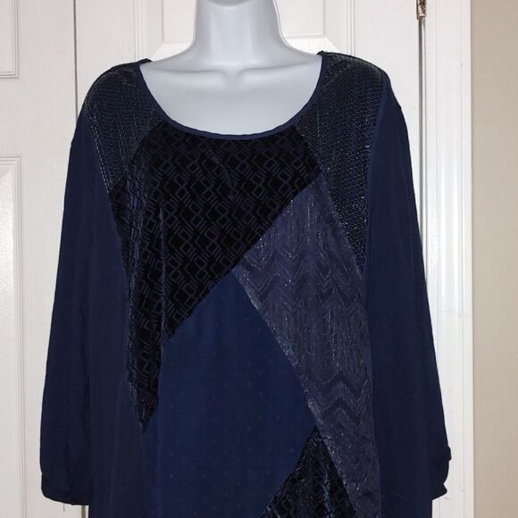 Catherines navy blue multi texture tunic Sz 4X - Picture 4 of 6